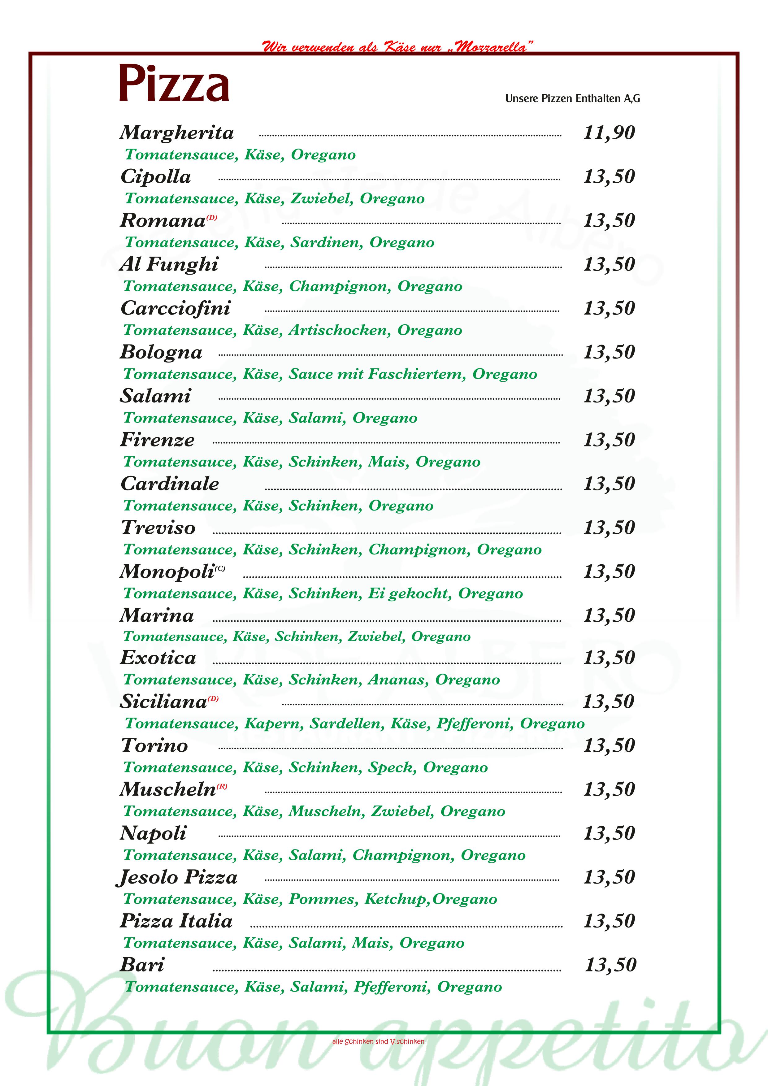 Pizza Speisekarte